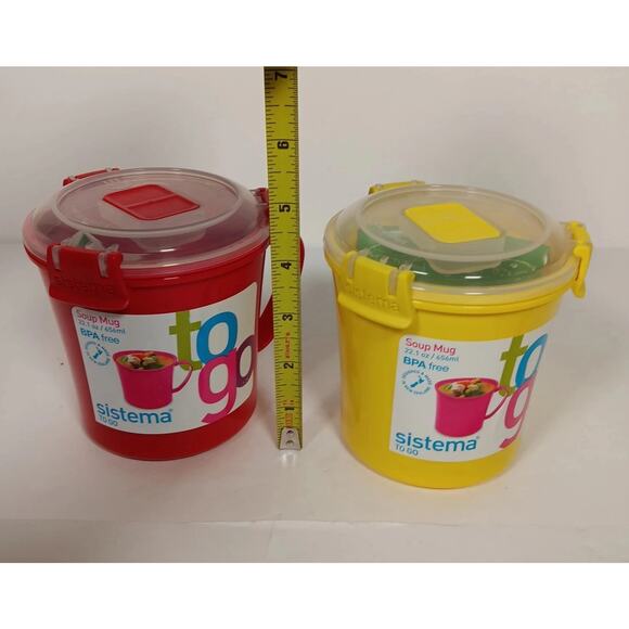 Lot of 2 Sistema To Go Medium Soup Mug, 22.1 oz./ 656 ml Yellow & Red - Picture 9 of 11